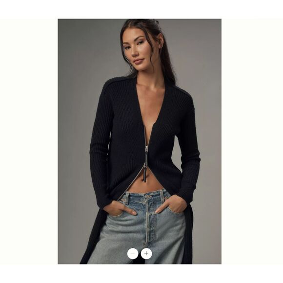 Anthropologie Pilcro Faux Leather-Trimmed Duster Cardigan Sweater - Picture 4 of 4